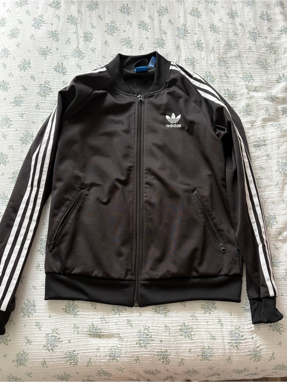 adidas Black Track Jacket with White Three-Stripes